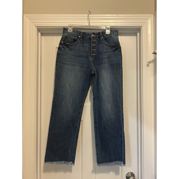 KanCan High Rise Wide Leg Crop Blue Denim Jeans Women's Size 9 / 28  Button Fly - Picture 1 of 7